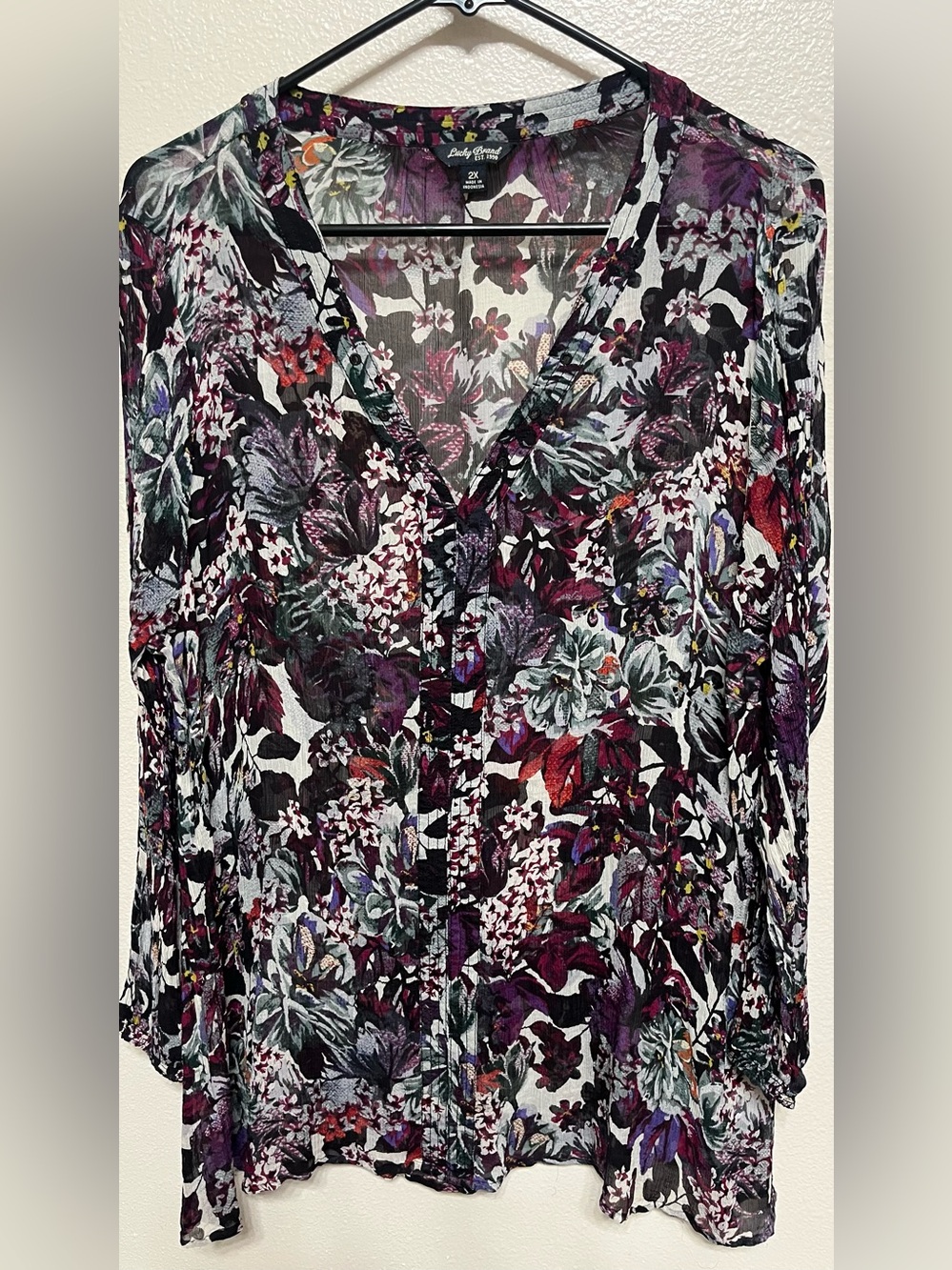 Lucky Brand Purple Multi Floral V-Neck Blouse